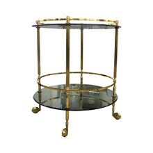 Load image into Gallery viewer, 1960s Italian Two Tiers Brass and Smoked Glass Bar Cart
