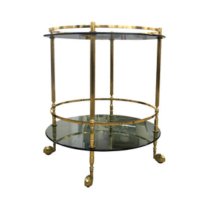 1960s Italian Two Tiers Brass and Smoked Glass Bar Cart