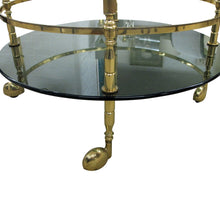 Load image into Gallery viewer, 1960s Italian Two Tiers Brass and Smoked Glass Bar Cart

