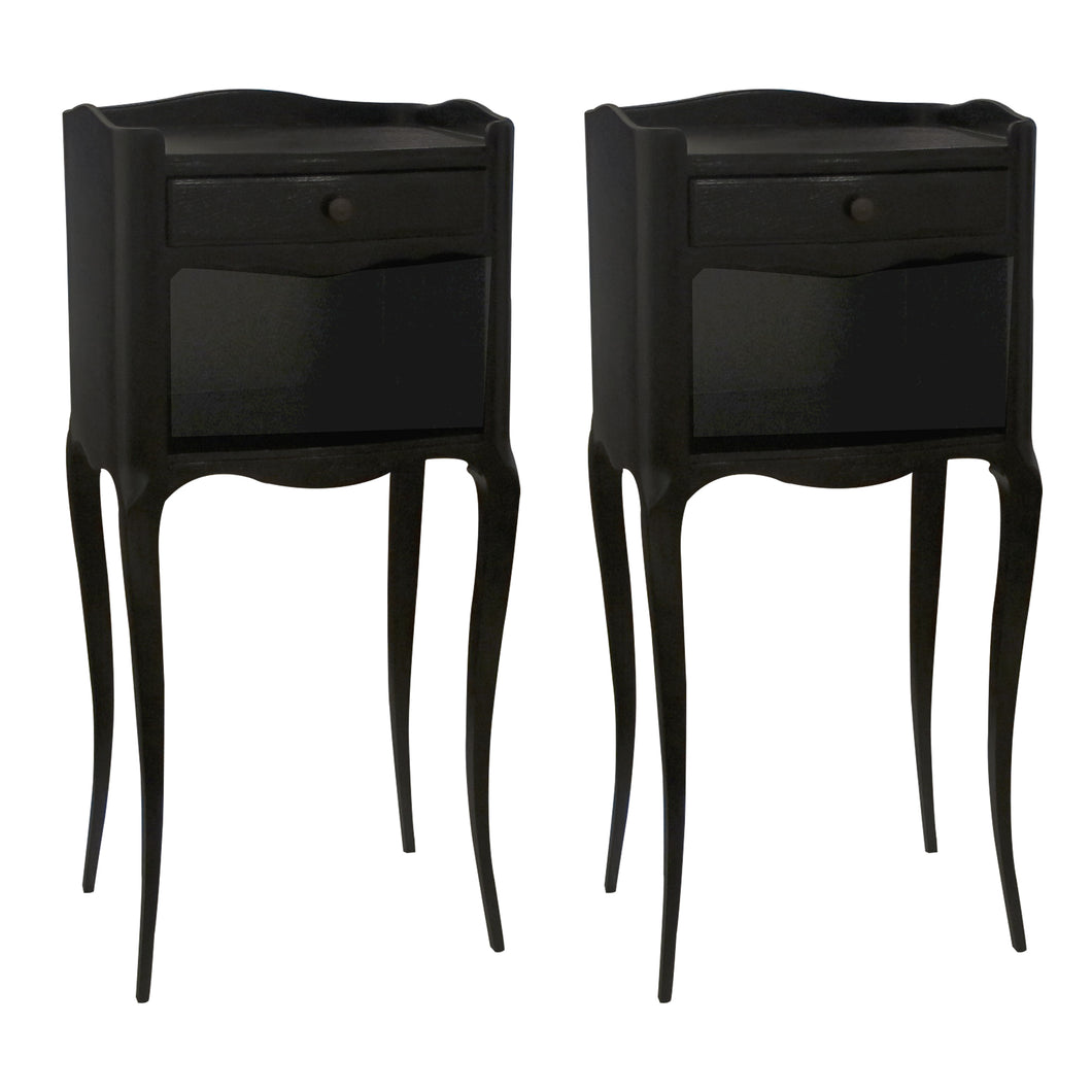 French, 1930s Pair of Black Tall Bedside Tables- Night Stands