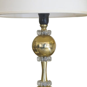 Swedish 1960s Single Tall Brass and Glass Bulbous Floor Lamps