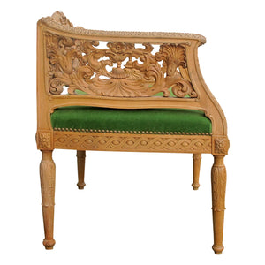 Early 1900s Swedish Pair of Armchairs with Carved Frame and Green Mohair Seats