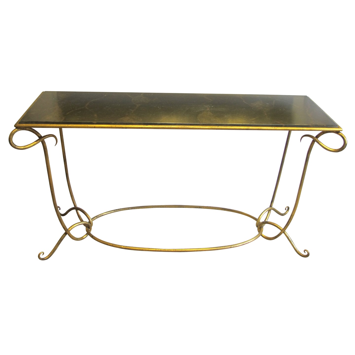 1950s French Large Console Table with Gilt Iron Frame