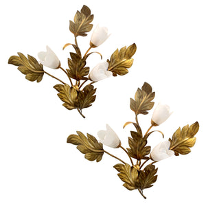 1960s Pair of Floral and Leaf Wall Lights by Hans Kögl, German