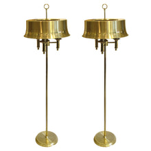 Load image into Gallery viewer, 1970s Swedish Pair of Brass Floor Lamps With Brass Large Metal Shades
