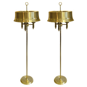 1970s Swedish Pair of Brass Floor Lamps With Brass Large Metal Shades