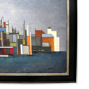 1940s Colourful Oil on Canvas of Cityscape by Hansen, Swedish
