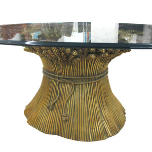 1950s Italian Large Oval Sheaf of Wheat Coffee Table with Glass Top