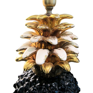 1970s Large Ceramic Black and Gold Pineapple French Lamp, Maison Lancel