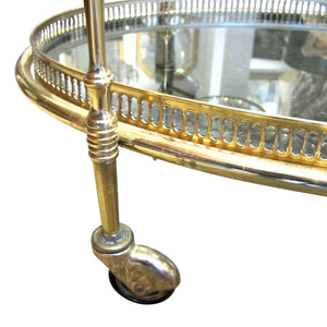 1970s French Brass Oval Serving Bar Cart with Tray on Wheels