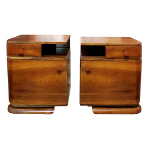 French 1930s Pair of Walnut Art Deco Bedside Tables-Nightstands