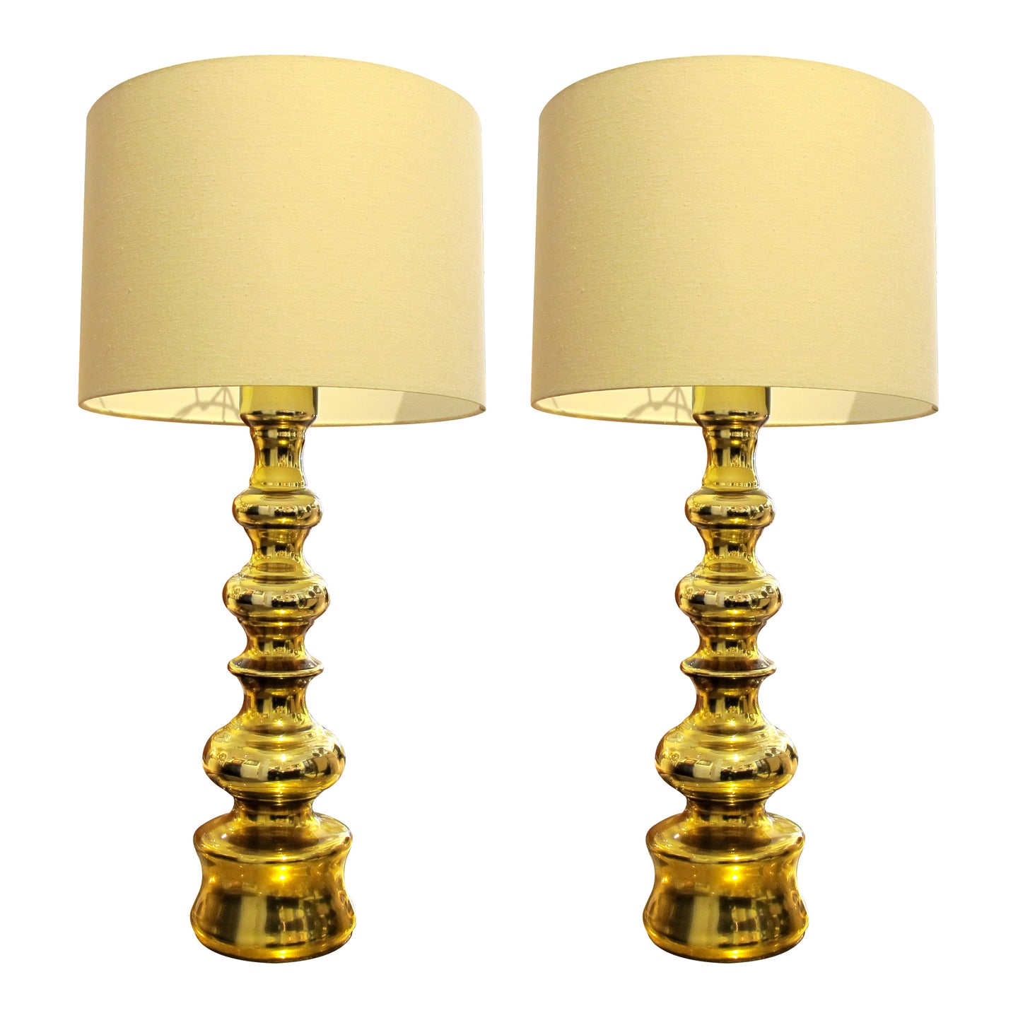 1970''s Large Pair of Gold Glass Table Lamps, Swedish