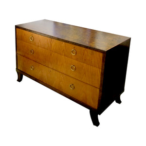1920s/30s Swedish Chest of Drawers with Birch Veneers and Brass Handles