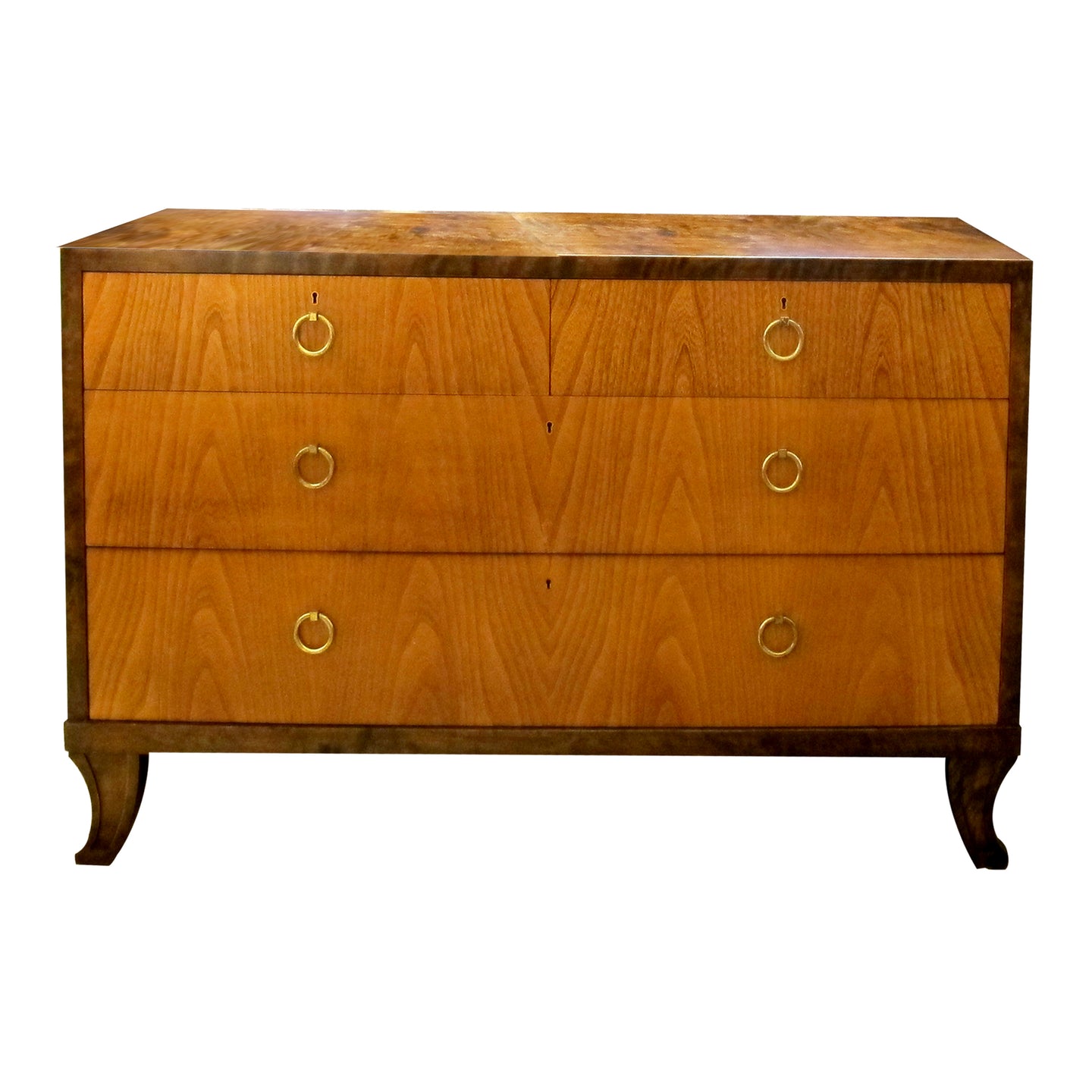 1920s/30s Swedish Chest of Drawers with Birch Veneers and Brass Handles