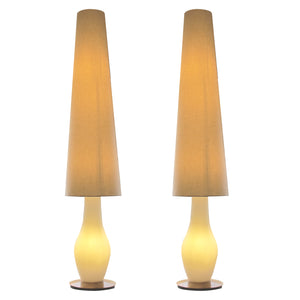 1950s Vase-Shaped White Glass Opaline Floor Lamps with Tall Conic Lampshades