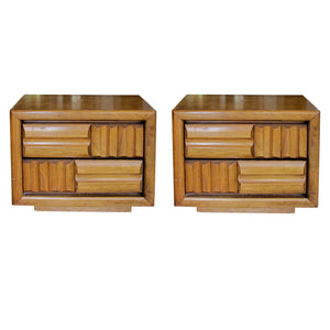 1960s Pair of “Brutalist” Walnut Bedside/End Tables by Lane, American