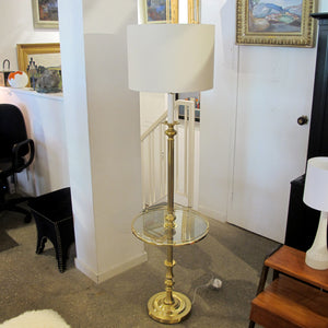 1970s Pair of Brass Floor Lamps with Integrated Side Tables, Swedish