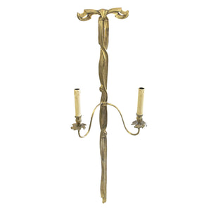 Early 1900s Pair of Large Gilt Bronze Wall lights in the Shape of a Bow Tie, French