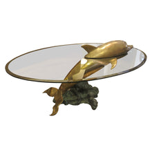 Load image into Gallery viewer, 1960s French Brass Coffee Table in the shape of a Dolphin with an Oval Glass Top
