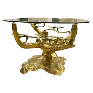 1970s Willy Daro “Bonsai” Brass Coffee Table with Green Beads, Belgian