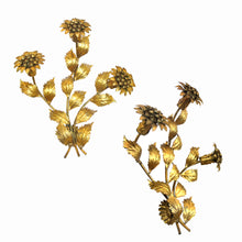 Load image into Gallery viewer, 1970s Pair of Gilt Toleware Floral Wall Lights by Hans Kögl, German
