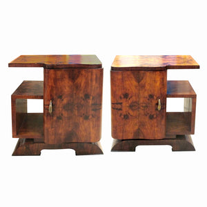 1930s Art Deco Walnut Veneers Pair of Nightstands-Bedside tables, French