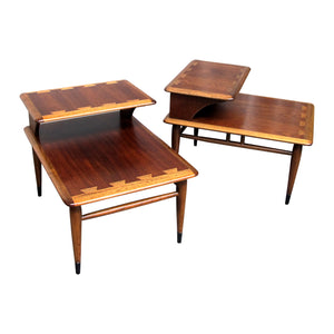 1960s Pair of Modernist Two Tiers Walnut Side Tables, French