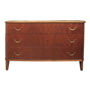 1940s Swedish Chest of Drawers with Walnut Veneers with Curved Edges