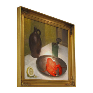 1926 Still Life Oil On Canvas of a Lobster by Carl Vilhelm Meyer, Danish