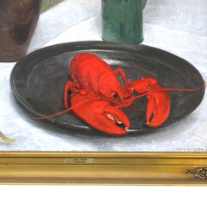 1926 Still Life Oil On Canvas of a Lobster by Carl Vilhelm Meyer, Danish