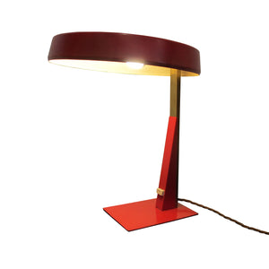 Mid-Century Flying Saucer Adjustable Red Desk Lamp, Italian