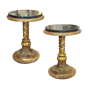 Early 1900s Pair of Wood and Gilt Gesso Side Tables-Gueridons, French