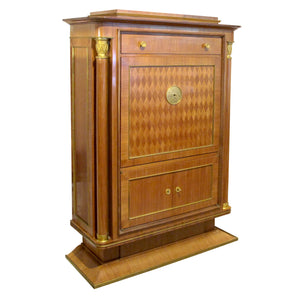 Exceptional Art Deco Cabinet Secrétaire Attributed to Jules Leleu with Bronze Ornaments, French