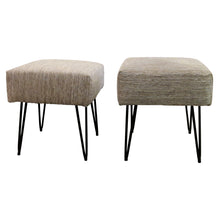 Load image into Gallery viewer, 1950s Pair of Occasional Stools Newly Upholstered with Metal Hairpin Legs, French
