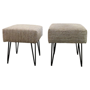 1950s Pair of Occasional Stools Newly Upholstered with Metal Hairpin Legs, French