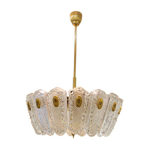 1960S/70S Large Glass and Brass Pendant Light by Orrefors, Swedish