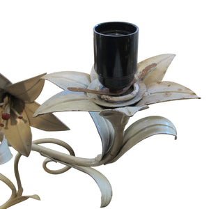 Large pair of French 1950s Toleware Lilies Wall light with Glass Shades