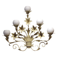 Load image into Gallery viewer, Large pair of French 1950s Toleware Lilies Wall light with Glass Shades
