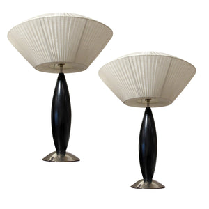 Italian 1950s Large Conical Pair of Tables with Large Lampshades