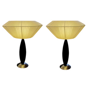 Italian 1950s Large Conical Pair of Tables with Large Lampshades