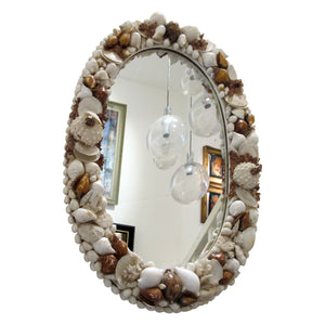 1960s Italian Oval Wall Mirror Encrusted with Sea Shells and Corals