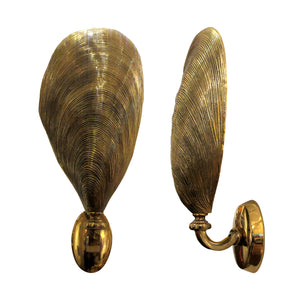 1970s French Pair of Bronze Gold Gilded Mussell Wall Lights by Maison Jansen