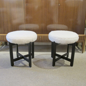 1960s Pair of Teak Frame Stools Newly Upholstered, Scandinavian