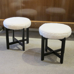 1960s Pair of Teak Frame Stools Newly Upholstered, Scandinavian