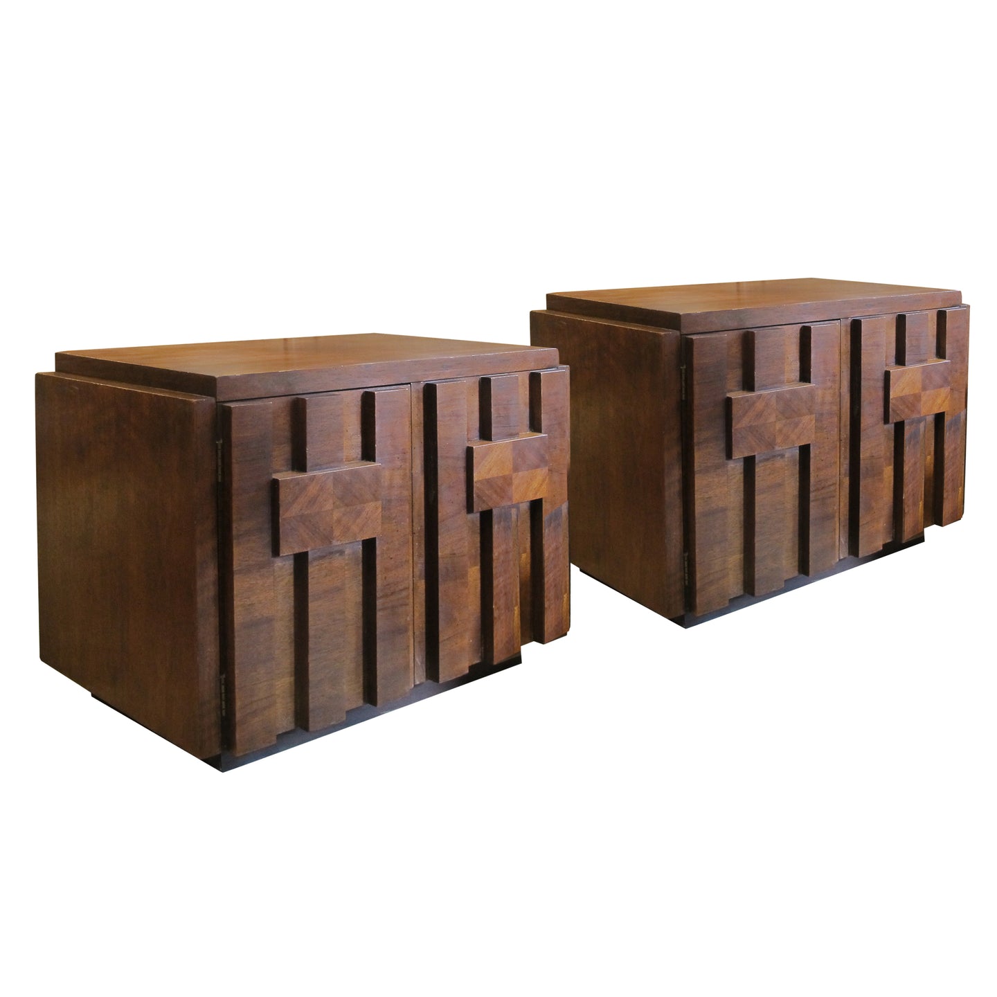 1960s Pair of “Brutalist” Walnut Staccato Paul Evan Bedside/End Tables by Lane, American