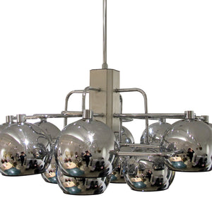 1960s Large 12 Chrome Globes Geometric chandelier by G. Sciolari, Belgian