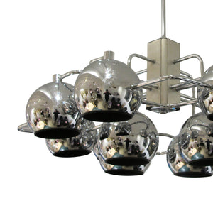 1960s Large 12 Chrome Globes Geometric chandelier by G. Sciolari, Belgian