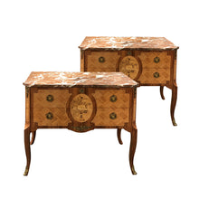 Load image into Gallery viewer, Pair of marquetery cabinets with marble top, Swedish early 20th century
