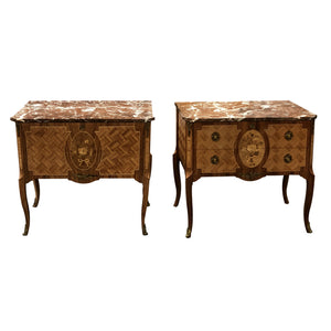 Pair of early 20th century chest of drawers with marble top, Swedish