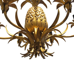 1950's gold pineapple chandelier with 6 branch, Italian